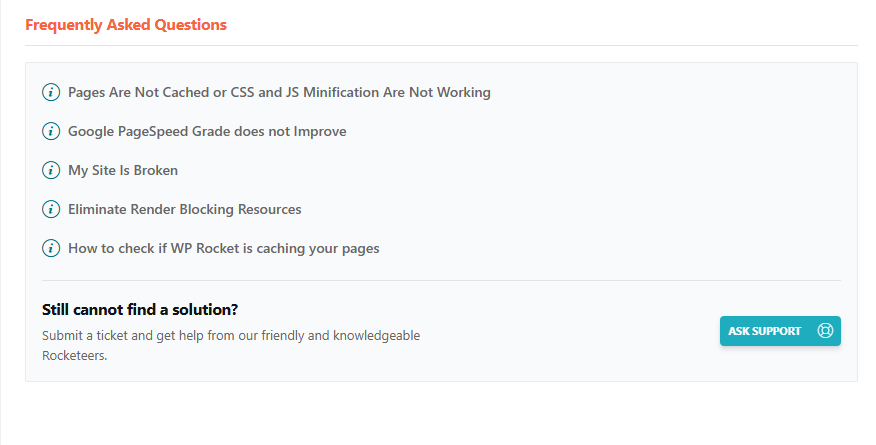 WP Rocket 설정 - 대시보드_지원 요청 [영어]