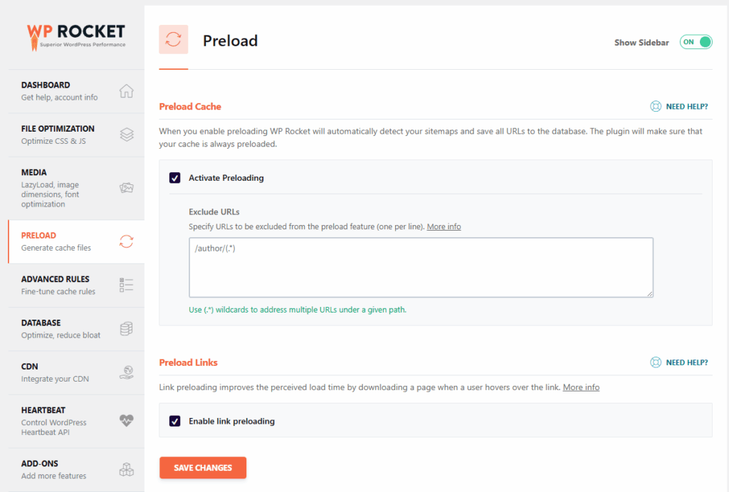 WP Rocket 캐시 사전 로드 [영어]