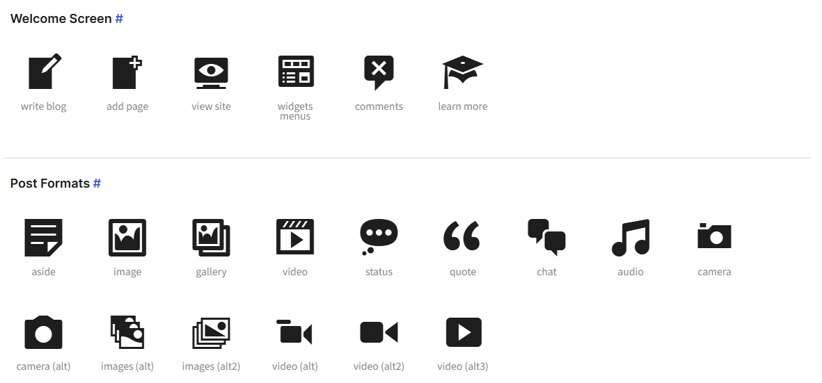 워드프레스 대시콘: dashicons.min.css 3.8 공식 아이콘 글꼴 | 2020년 SVG 아이콘으로 교체 2 워드프레스 대시콘 - 스크린 및 글 포맷
