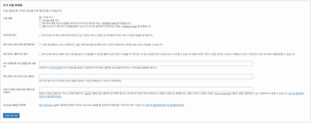 Autoptimize 설정 - 추가