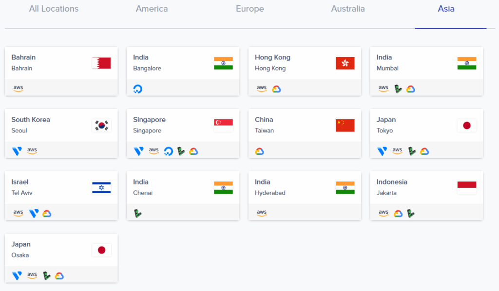 Cloudways 서비스 지역(아시아)