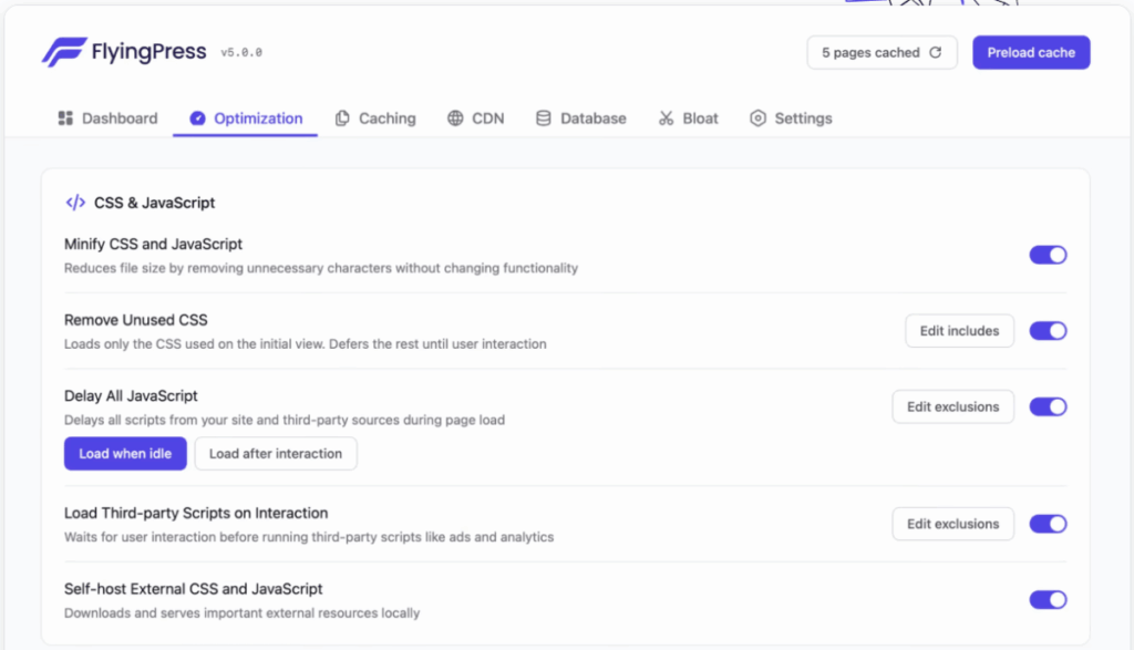 FlyingPress 설정 이미지