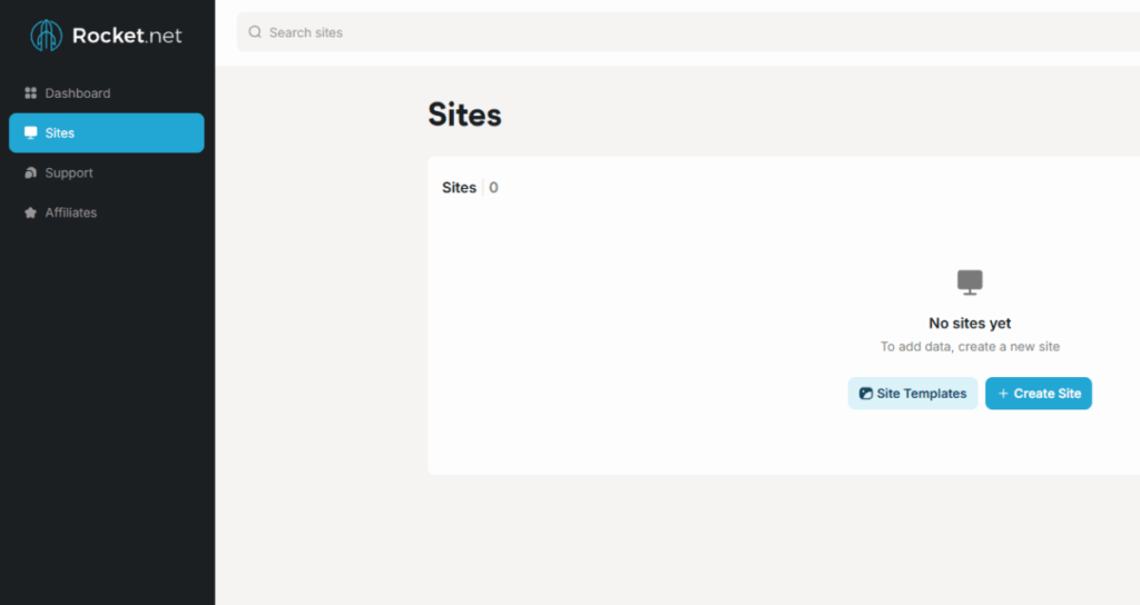 RocketNet 관리자 페이지-사이트 생성
