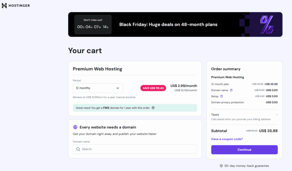 hostinger 1년 할인 가격 공유 호스팅 기본_Starter_