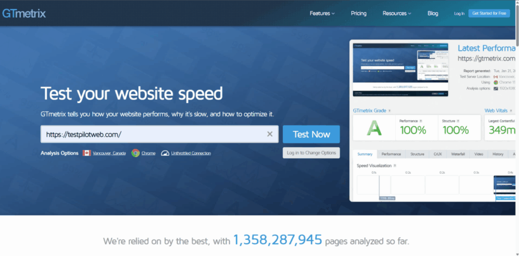 웹사이트 속도 측정 - GTmetrix 테스트 전 [testpilotweb]