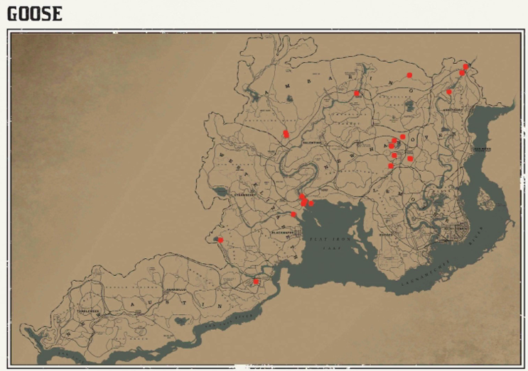 RDR2 動物の場所 55 RDR2 動物の場所マップ – ガチョウ