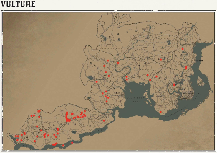 RDR2 動物の場所 40 RDR2 動物の場所マップ – ハゲワシ