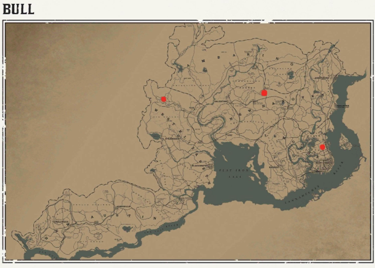 RDR2 動物の場所 4 RDR2 動物の場所マップ – 雄牛(BULL)