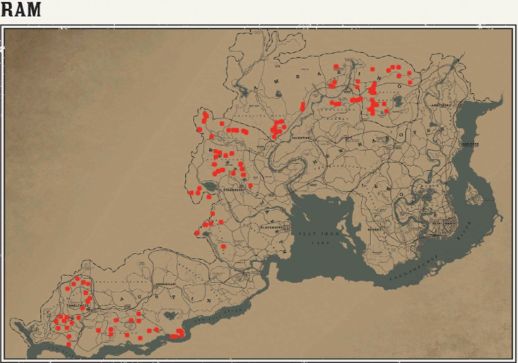RDR2 動物の場所 25 RDR2 動物の場所マップ – 雄ヒツジ