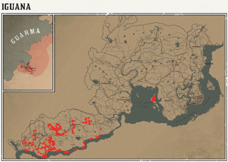 RDR2 動物の場所 75 RDR2 動物の場所マップ – イグアナ
