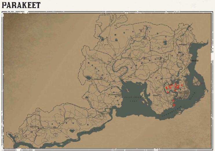RDR2 動物の場所 67 RDR2 動物の場所マップ – インコ
