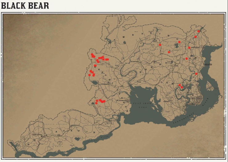 RDR2 動物の場所 7 RDR2 動物の場所マップ – アメリカクロクマ