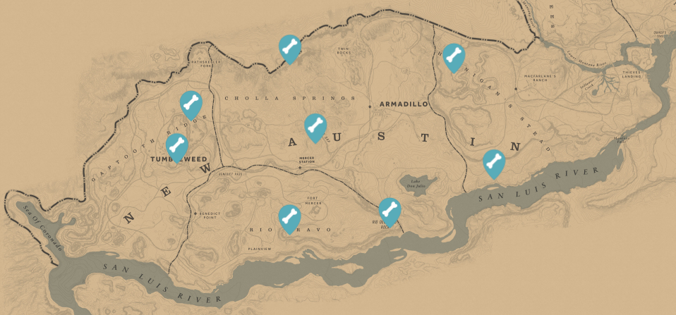 레데리2 공룡뼈 지도 30곳 및 보상 5 레데리2 공룡뼈 위치-뉴오스틴