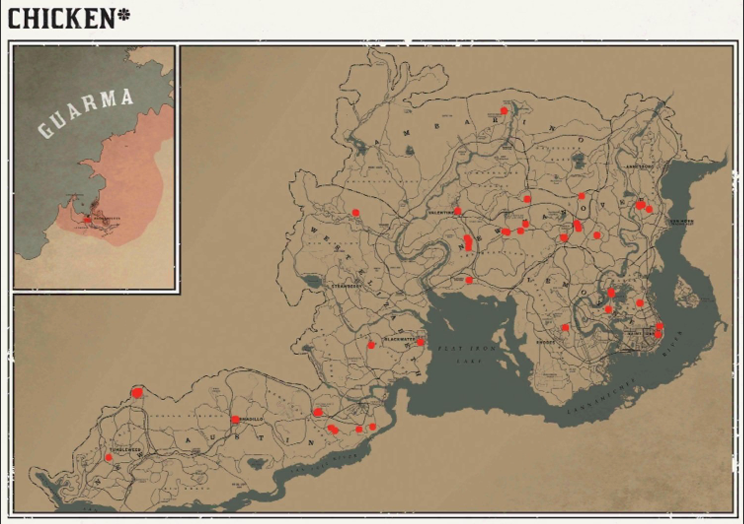 레데리2 일반 동물 위치 121 레데리2 일반 동물 위치 지도-닭