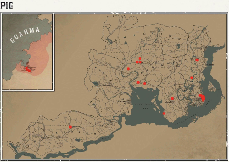 레데리2 일반 동물 위치 91 레데리2 일반 동물 위치 지도-돼지