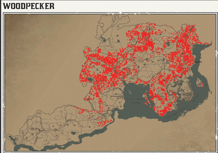 레데리2 일반 동물 위치 139 레데리2 일반 동물 위치 지도-딱따구리