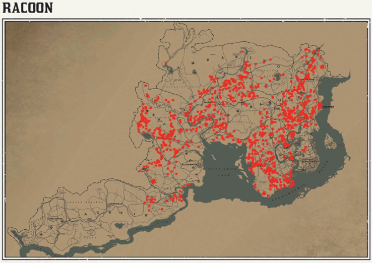레데리2 일반 동물 위치 100 레데리2 일반 동물 위치 지도-라쿤