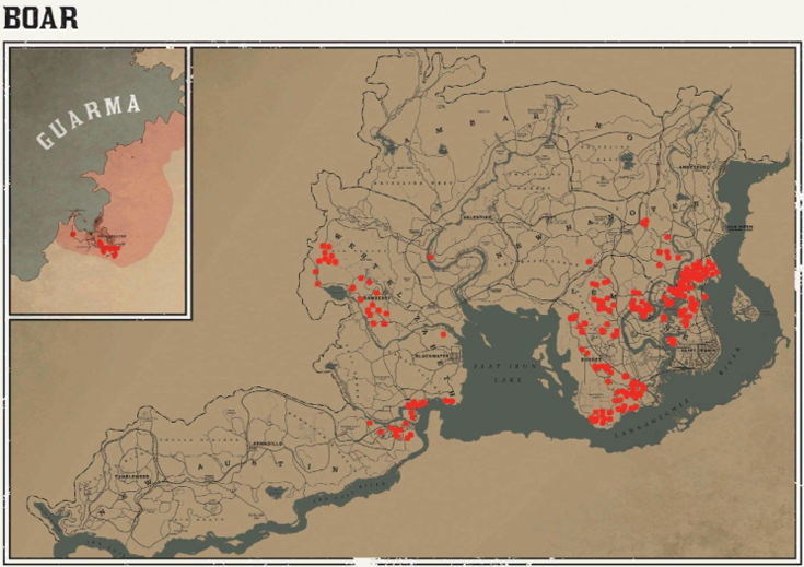 레데리2 일반 동물 위치 92 레데리2 일반 동물 위치 지도-멧돼지