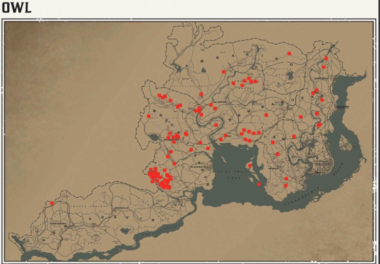 레데리2 일반 동물 위치 111 레데리2 일반 동물 위치 지도-부엉이