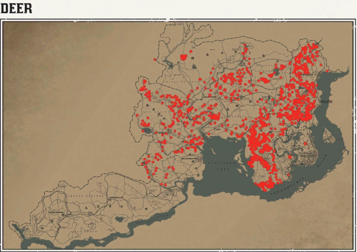 레데리2 일반 동물 위치 85 레데리2 일반 동물 위치 지도-사슴