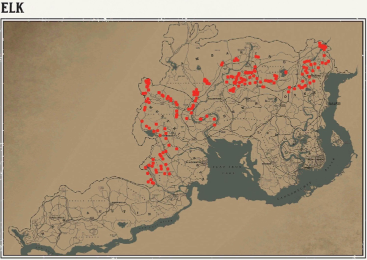레데리2 일반 동물 위치 87 레데리2 일반 동물 위치 지도-엘크