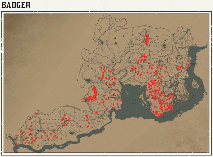 레데리2 일반 동물 위치 101 레데리2 일반 동물 위치 지도-오소리