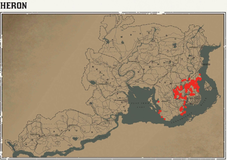 레데리2 일반 동물 위치 114 레데리2 일반 동물 위치 지도-왜가리