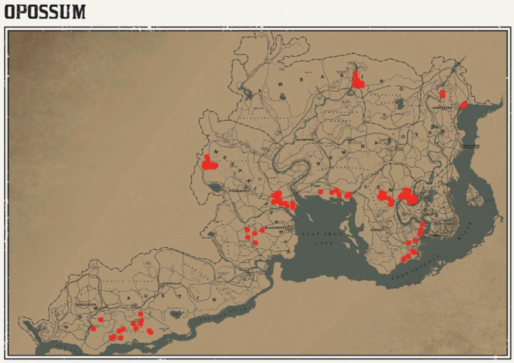레데리2 일반 동물 위치 104 레데리2 일반 동물 위치 지도-주머니쥐