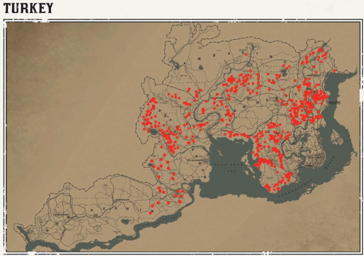 레데리2 일반 동물 위치 123 레데리2 일반 동물 위치 지도- 칠면조