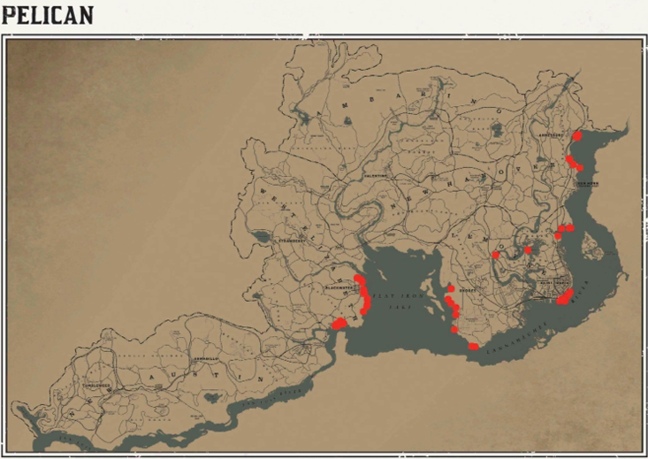 레데리2 일반 동물 위치 117 레데리2 일반 동물 위치 지도-펠리컨