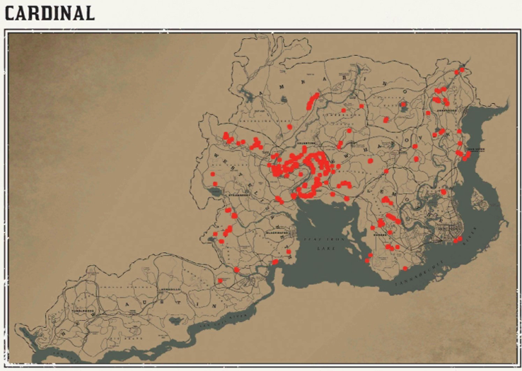 레데리2 일반 동물 위치 128 레데리2 일반 동물 위치 지도-홍관조