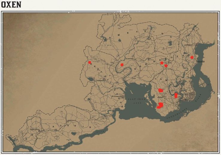 레데리2 일반 동물 위치 76 레데리2 일반 동물 위치 지도-황소