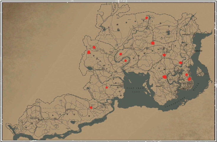 레데리2 일반 동물 위치 75 레데리2 일반 동물 위치 지도(암소)