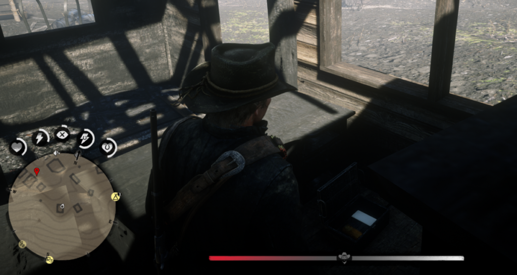 레데리2 챕터 2 금괴 위치: 폐허가 된 마을(말굽 언덕 야영지 남서쪽) 8 레데리2 챕터 2 금괴 위치(폐허가 된 마을_보안관 사무소 건물-Check)