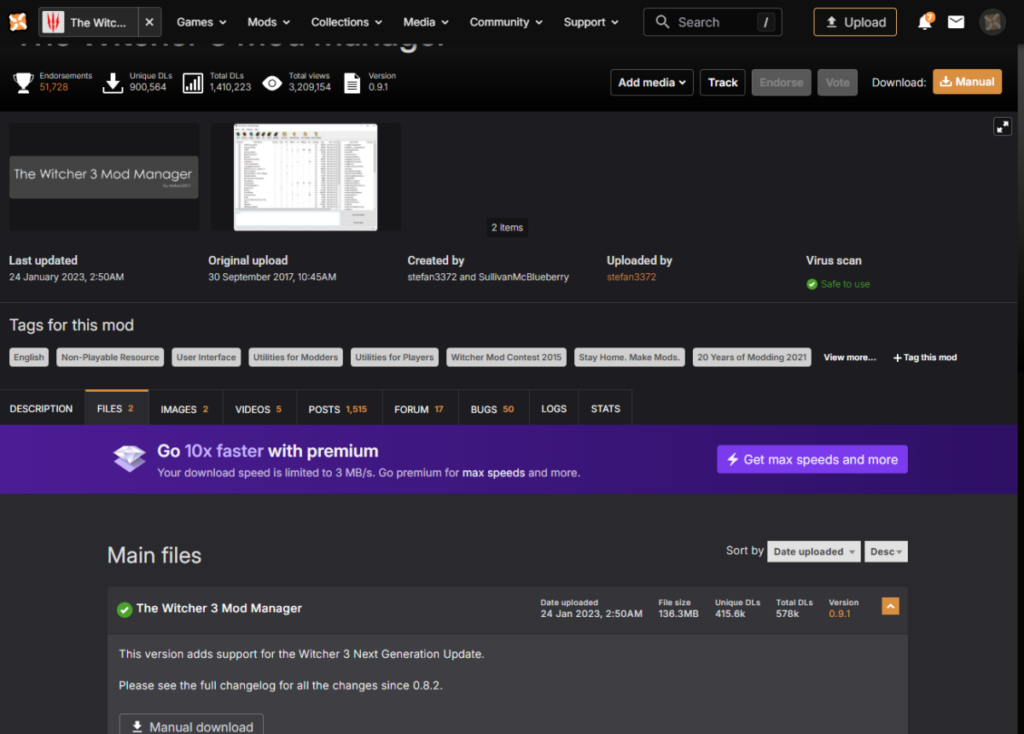 위쳐3 모드 매니저 실행 방법 및 추천 모드 1 위쳐 3 모드 매니저 페이지(Witcher 3 Mod Manager Page)