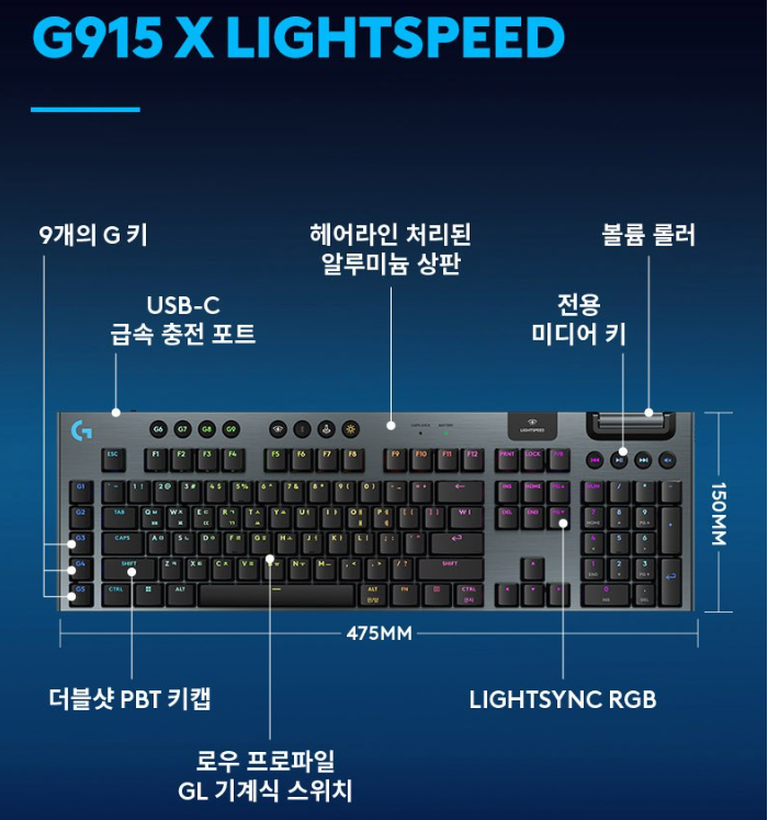 로지텍 G915 X LIGHTSPEED - 키보드 옵션 설명 [쿠팡]
