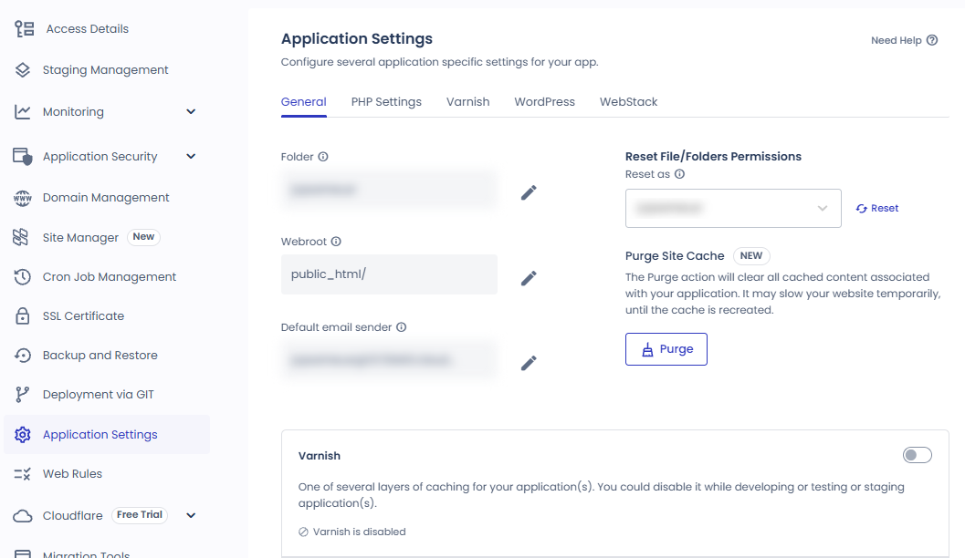 Cloudways 的 Object Cache Pro:Varnish、Redis 與 Breeze 外掛設定,以及清除快取 2 Cloudways 應用程式選單:開啟 Application Settings 的 General 分頁,下方 Varnish 欄位的開關