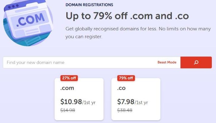 네임칩 할인: .com 첫해 할인가와 쿠폰 조건, 갱신 요금 72 네임칩 할인 26주년 .com 27% .co 79%
