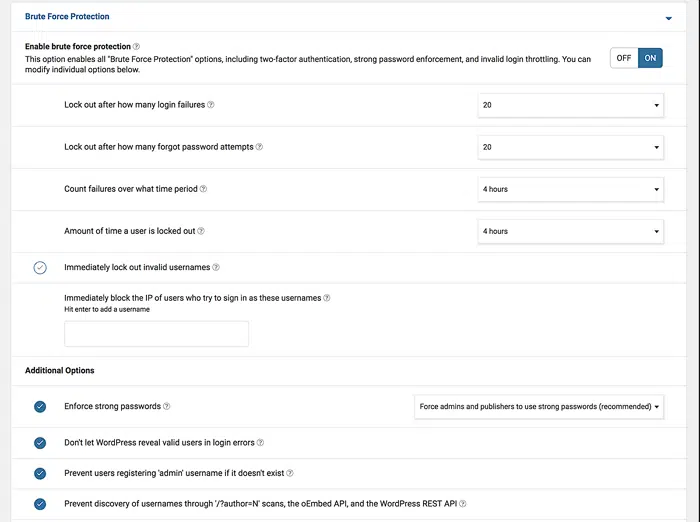워드프레스 보안 플러그인 Wordfence Security Plugin 무차별 대입 공격 등 설정