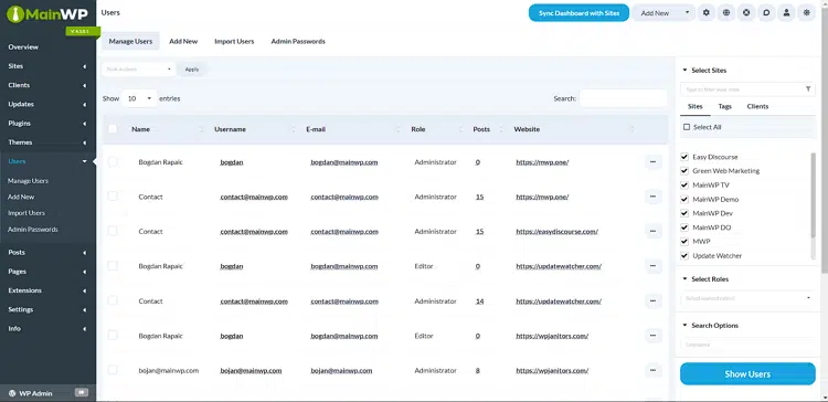 MainWP Dashboard 플러그인 6 MainWP Dashboard 사용자 관리