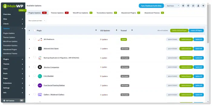 MainWP Dashboard 플러그인 4 MainWP Dashboard 업데이트 관리