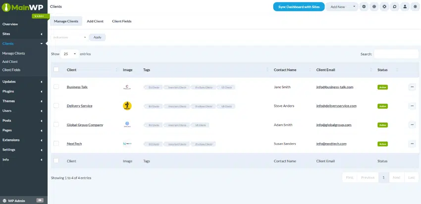 MainWP Dashboard 플러그인 5 MainWP Dashboard 클라이언트 관리