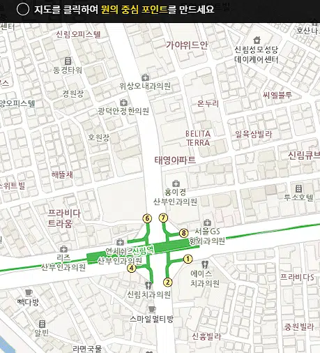 오픈업-상권 블록 지정하기 기능[지도를 클릭하여 원의 중심 포인트 만들기]