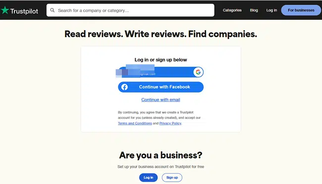 TrustPilot(트러스트파일럿):글로벌 리뷰 사이트 3 트러스트파일럿(Trustpilot) 회원가입 페이지