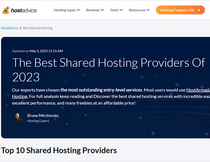 HostAdvice research-호스팅 업체 TOP 10을 찾기 위한 리뷰 사이트 1 HostAdvice 홈페이지