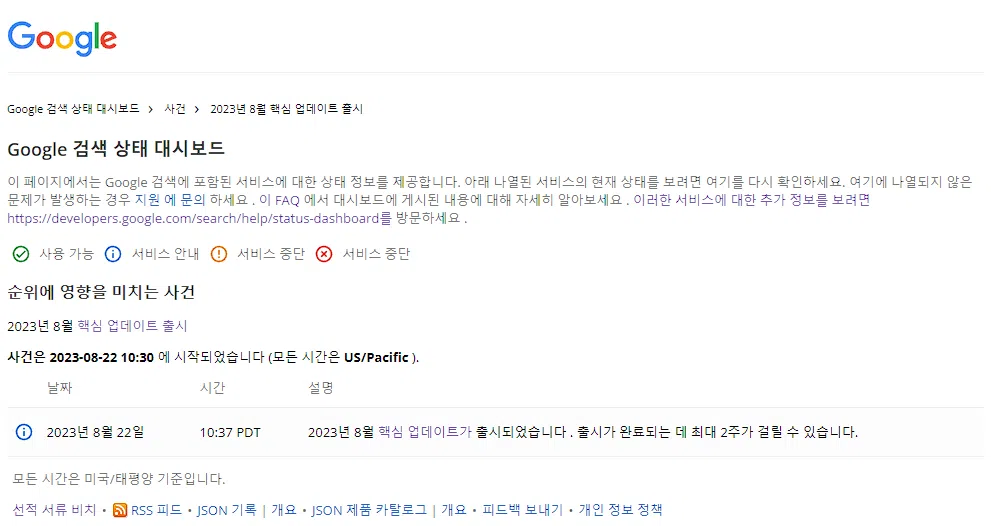 Google Search Status Dashboard(구글 검색 상태 대시보드)