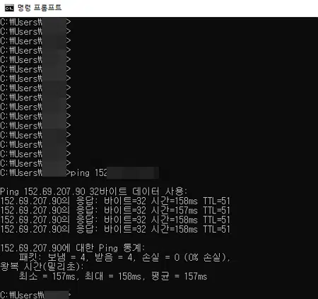 APM 설치 후 '사이트에 연결할 수 없음' 3 ping 명령어-IP 상태 확인