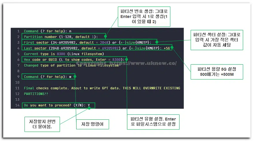 리눅스 파티션 설정 방법: gdisk 명령어 1 gdisk 명령어: 리눅스 파티션 설정(생성)
