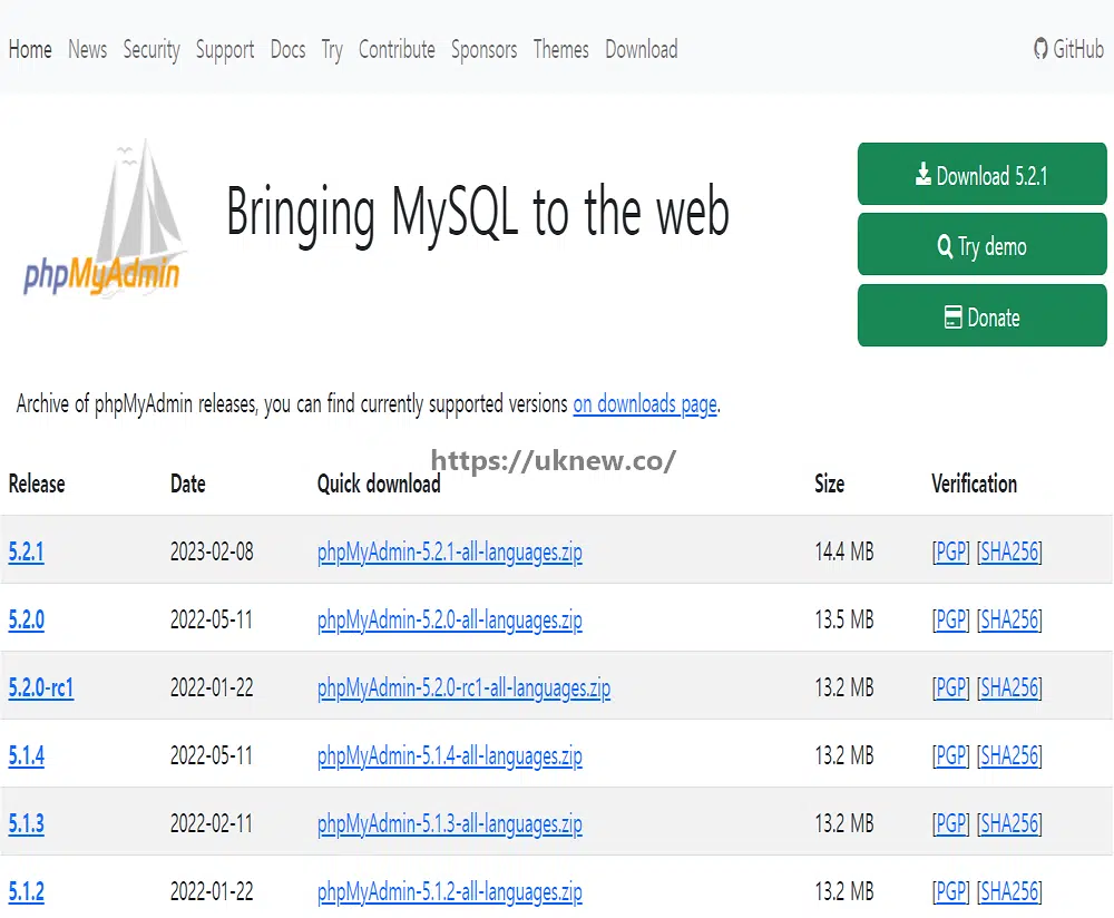 phpMyAdmin 설치 및 취약점 1 phpMyAdmin 설치를 위한 웹페이지(phpmyadmin.net)