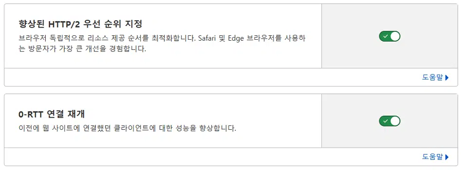 클라우드플레어 CDN 설정(Pro 플랜) 10 클라우드플레어 프로토콜 최적화2